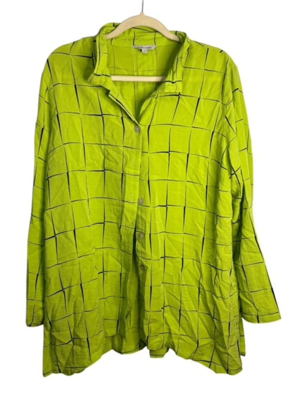 John Mark Blouse Women's XL Abstract Wire Collar Neon Green